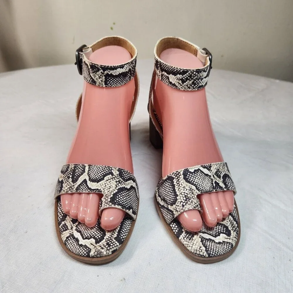 Lucky Brand Size 7.5 Women' Sandals Loklin Snake Print Ankle Strap Brown (32) - Picture 2 of 11